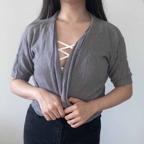 Grey Short-Sleeve Cardigan - Picture 1 of 4